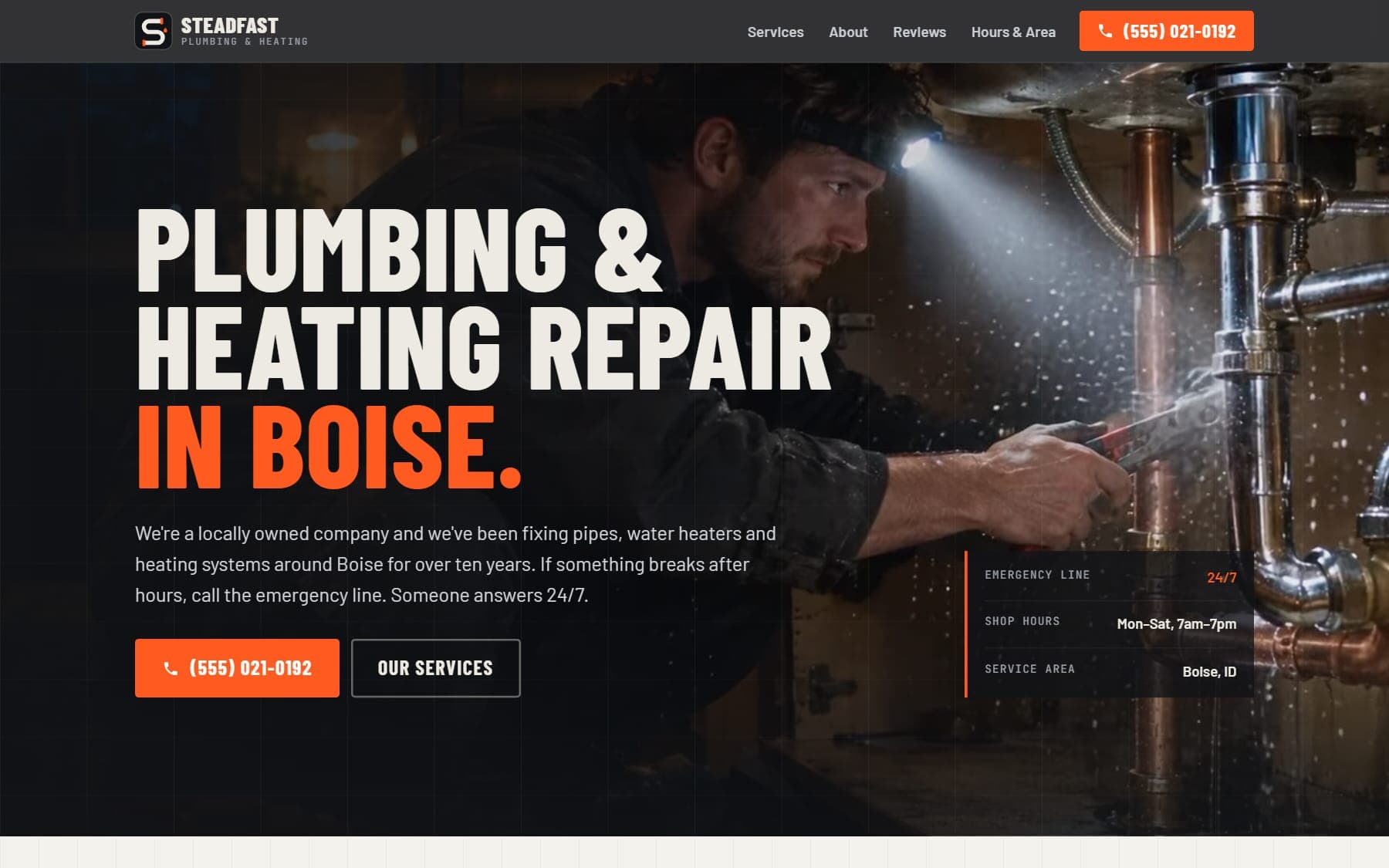 Steadfast Plumbing & Heating homepage on desktop